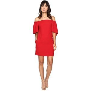 Trina Turk Red Zeal Crepe Off Shoulder Dress